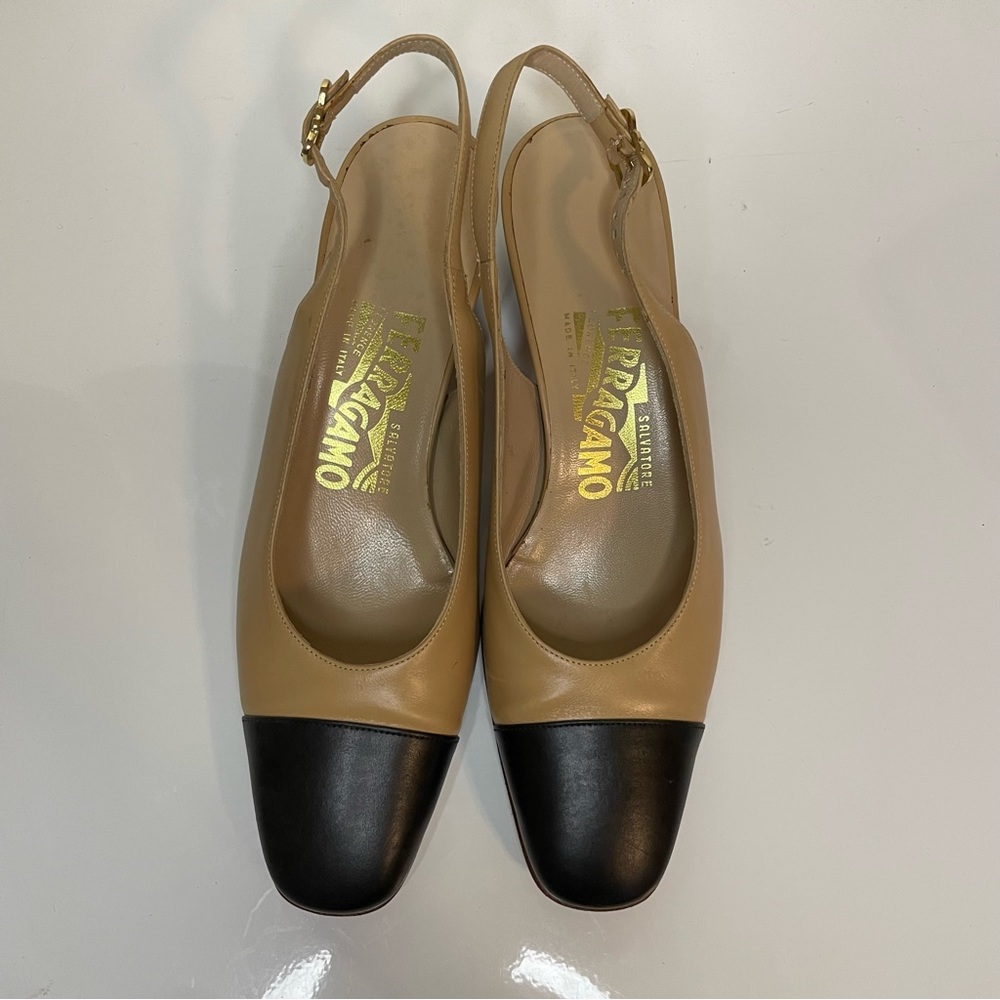 Pre-loved Salvatore Ferragamo toe cap sling backs (vintage)